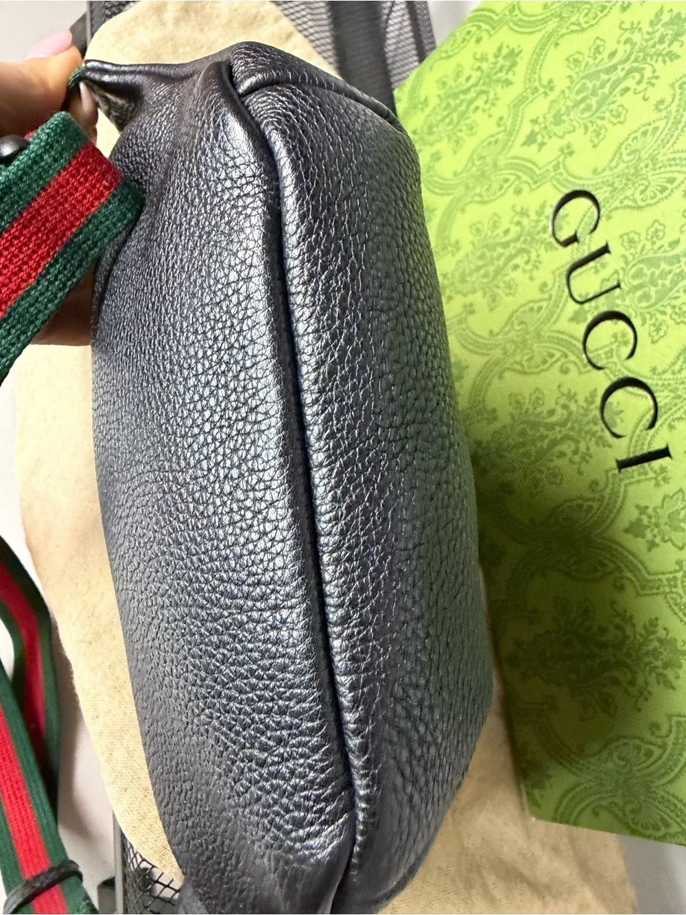 Gucci Print Leather Belt Bag Black Web Stripe Crossbody Waist Bag